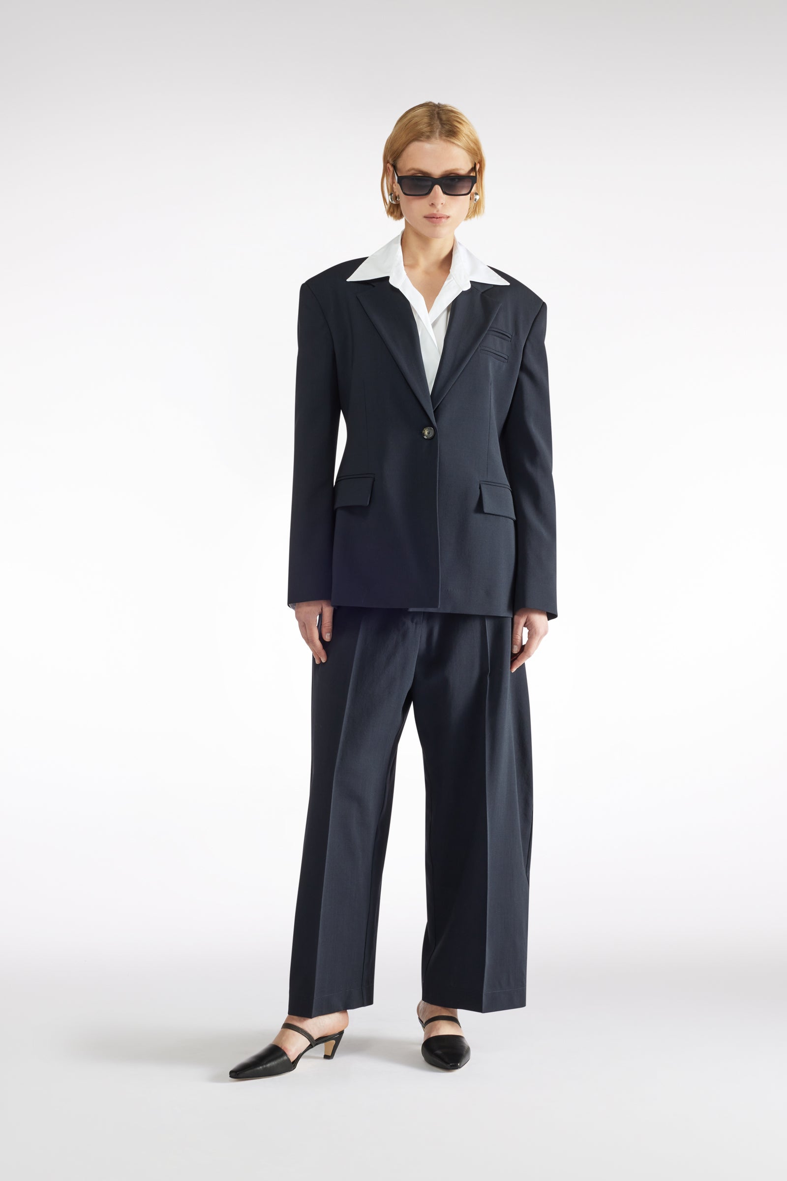 SINGLE-BREASTED WOOL CANVAS BLAZER