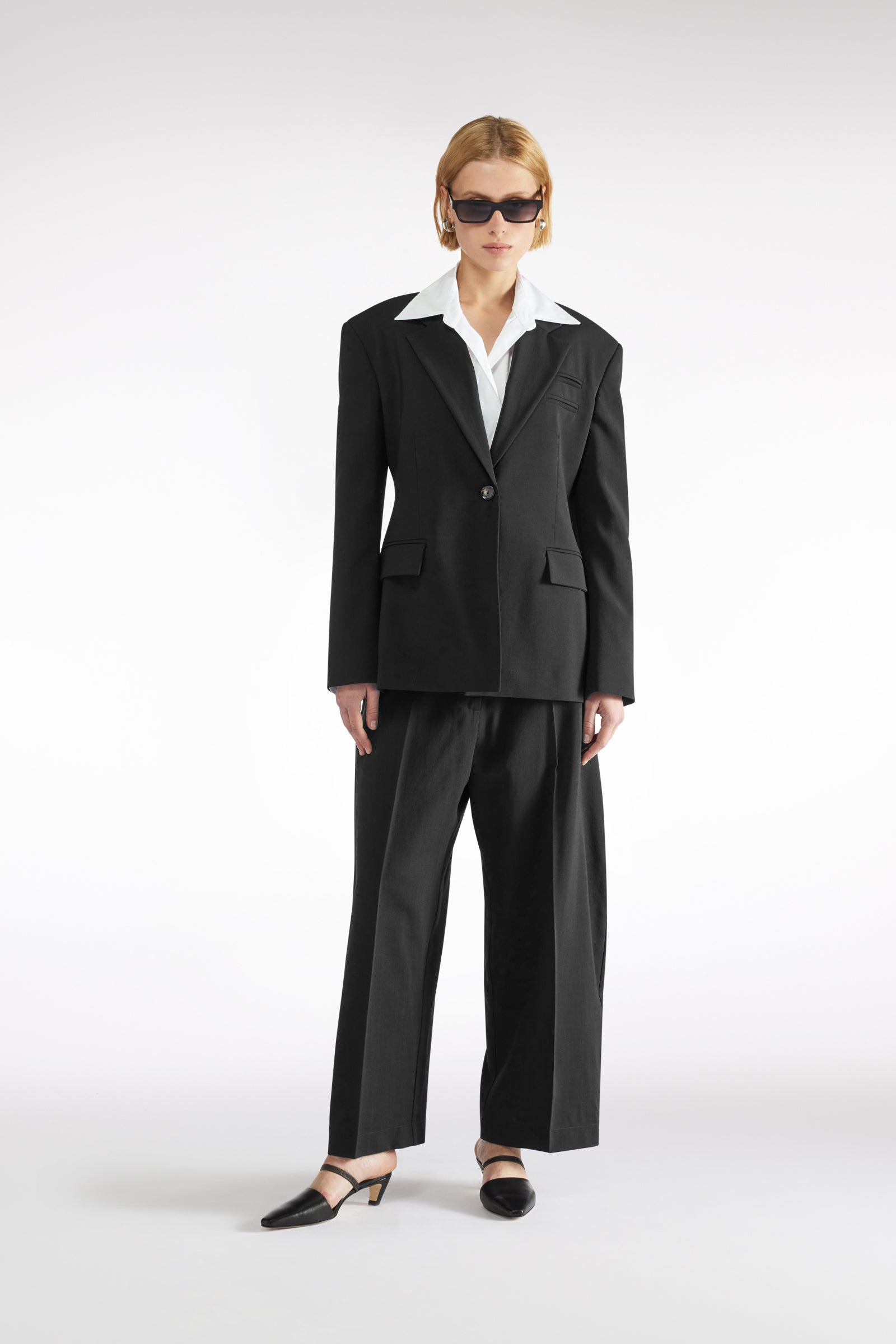 SINGLE-BREASTED WOOL CANVAS BLAZER