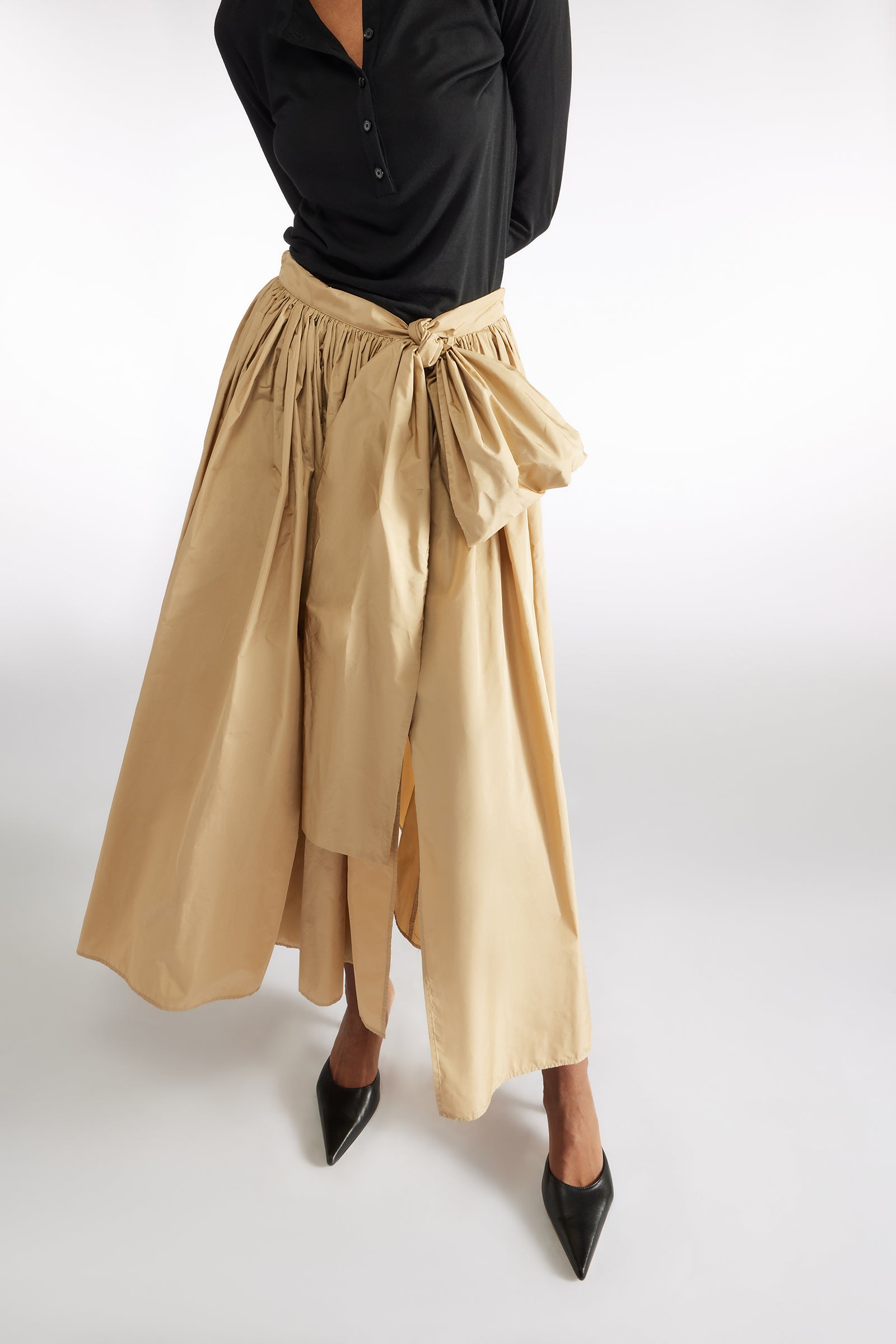 【PORTERNA】Bai Mono Long Skirt Rhinestone knit maxi skirt white / beige For Women | Sandro