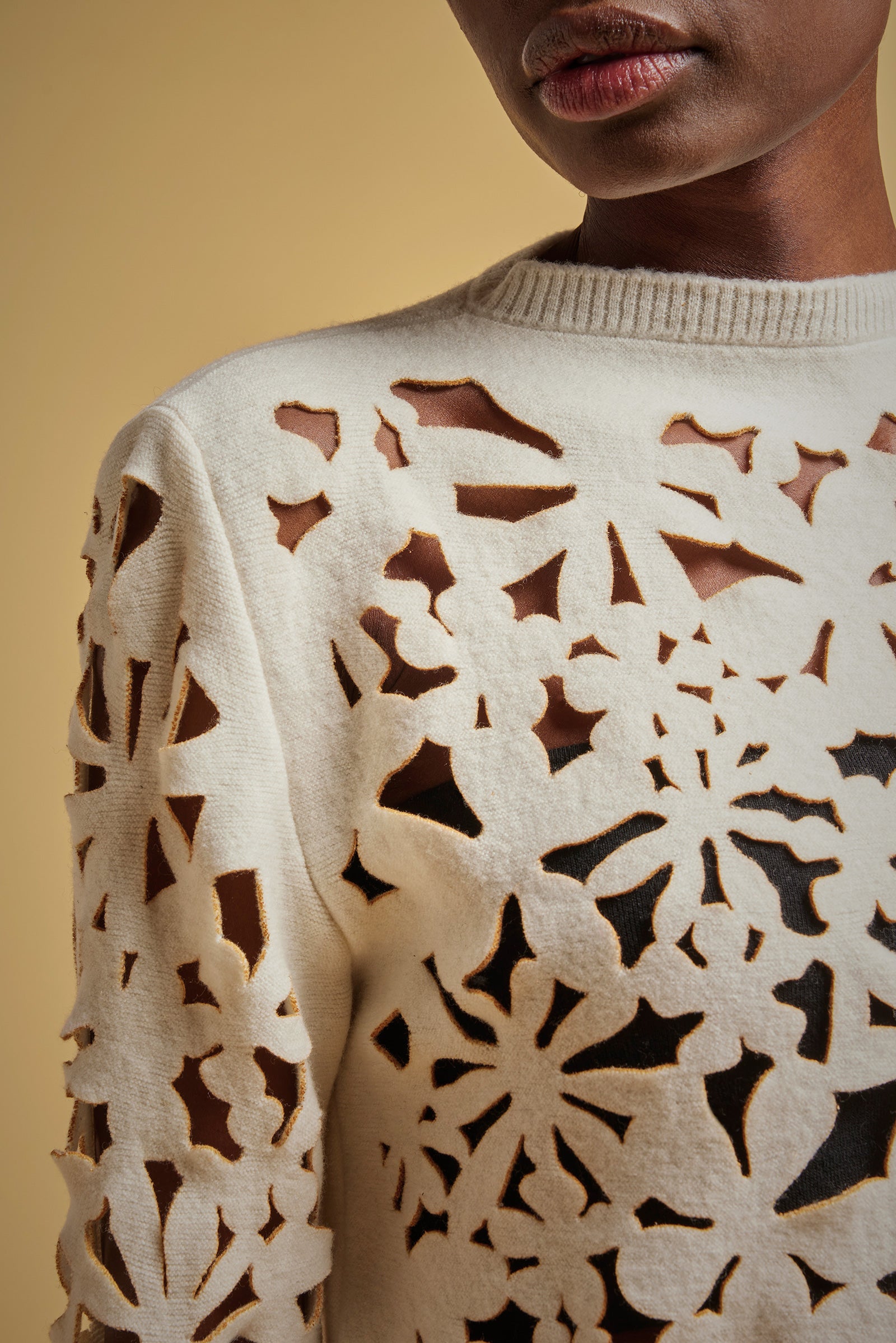 CARVED LACE EFFECT SWEATER