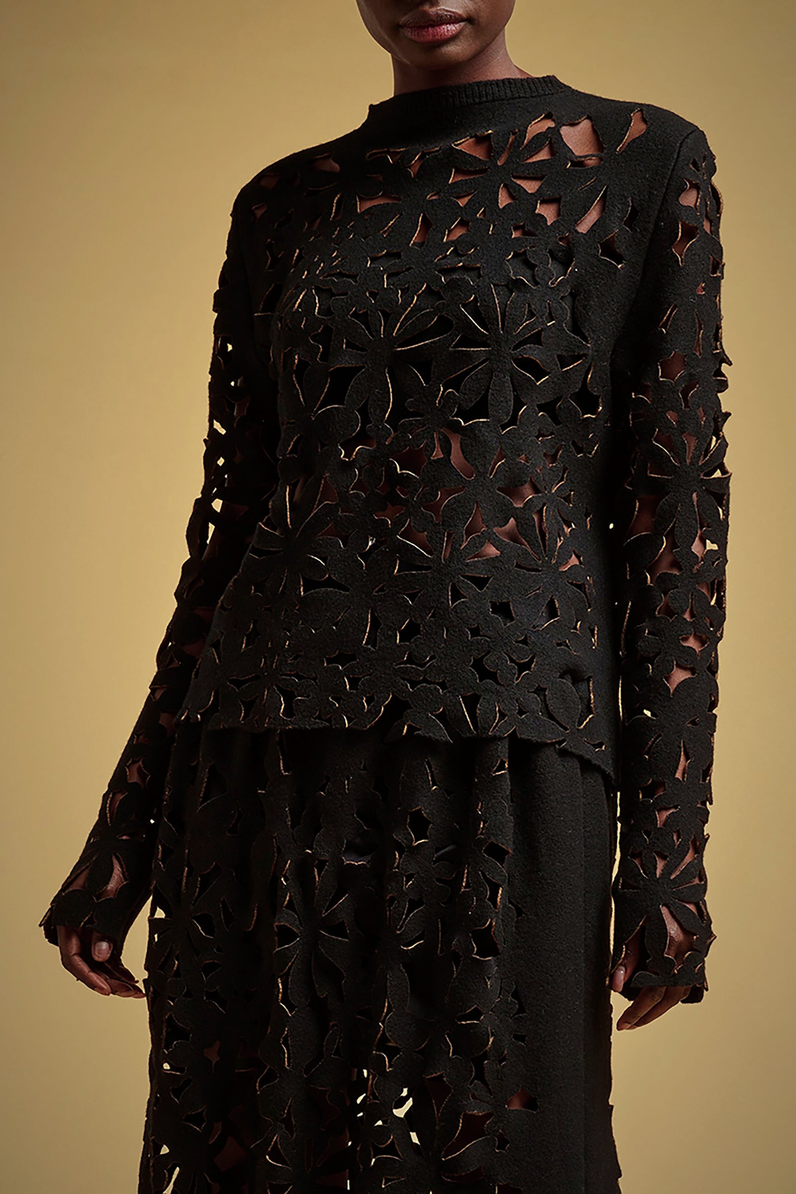 CARVED LACE EFFECT SWEATER