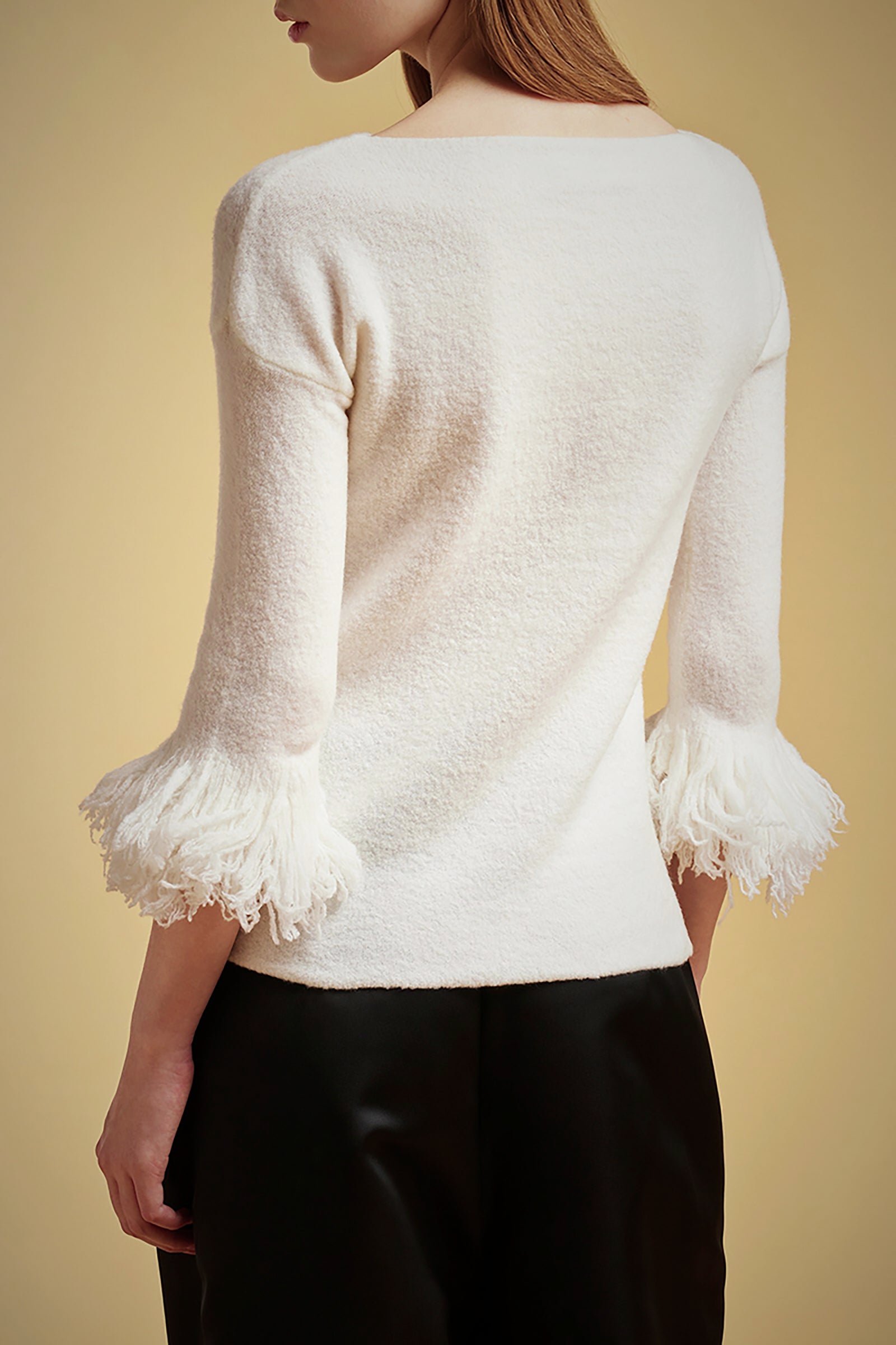 WOOL-CASHMERE FRINGED WRIST SWEATER