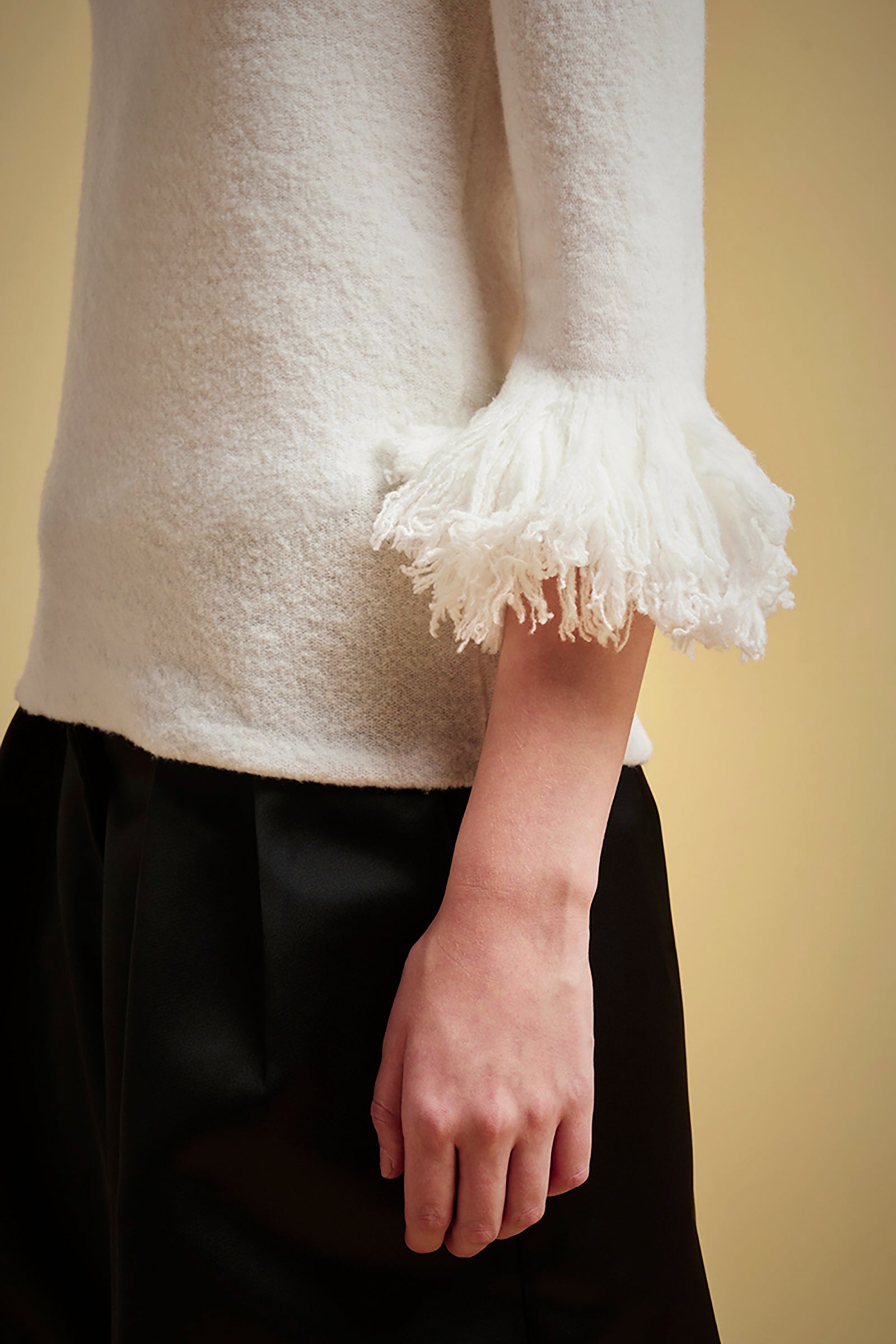 WOOL-CASHMERE FRINGED WRIST SWEATER