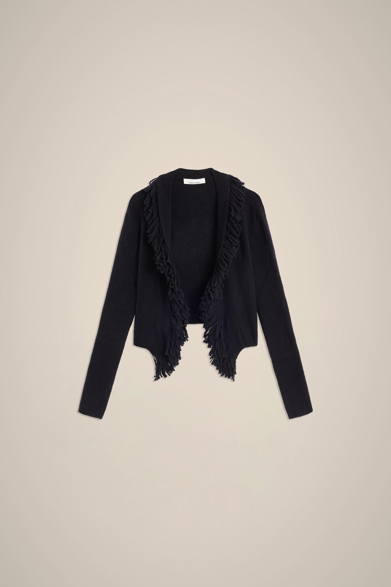 WOOL-CASHMERE FRINGED HEM CARDIGAN