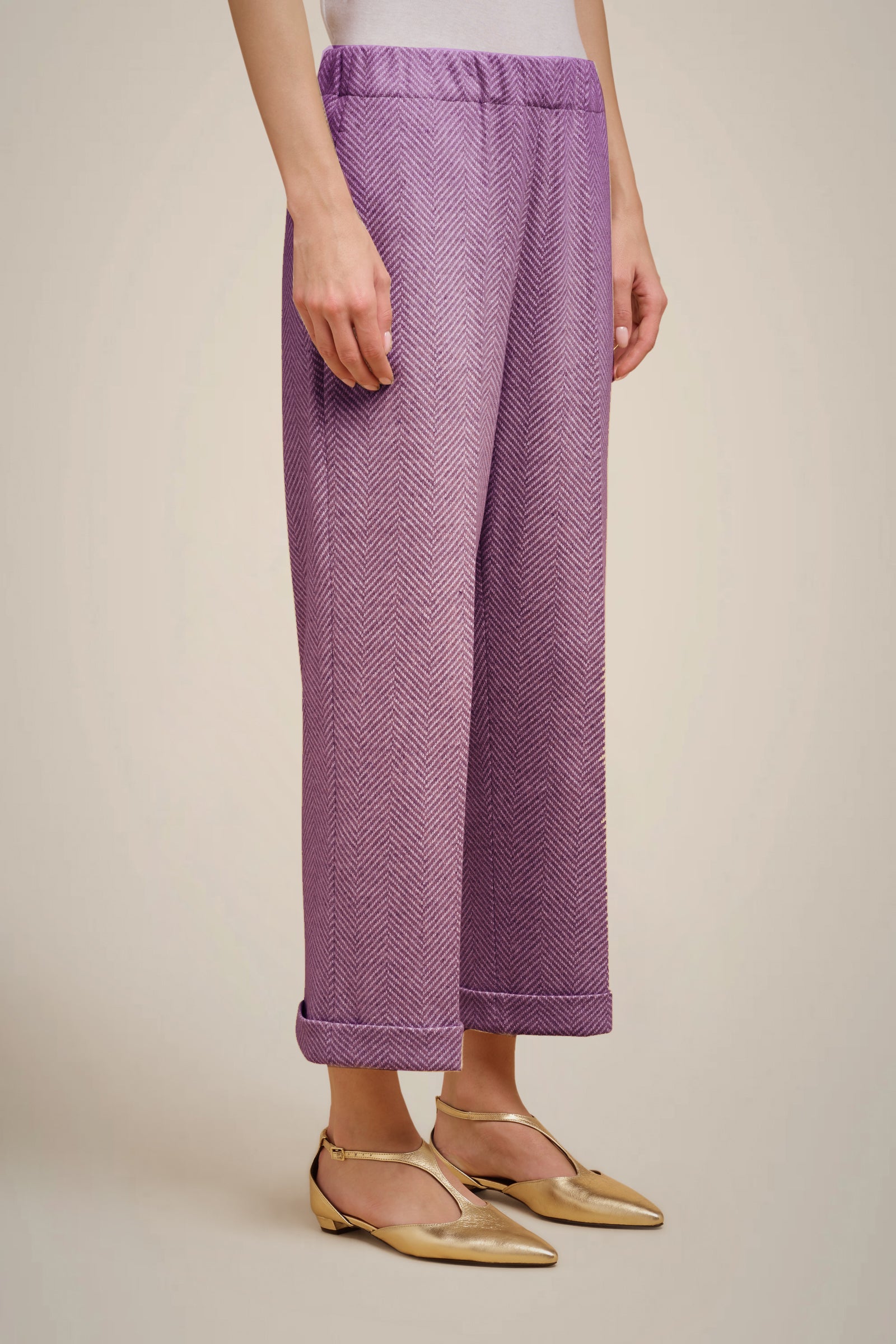 CASHMERE CLOTH CROPPED TROUSERS