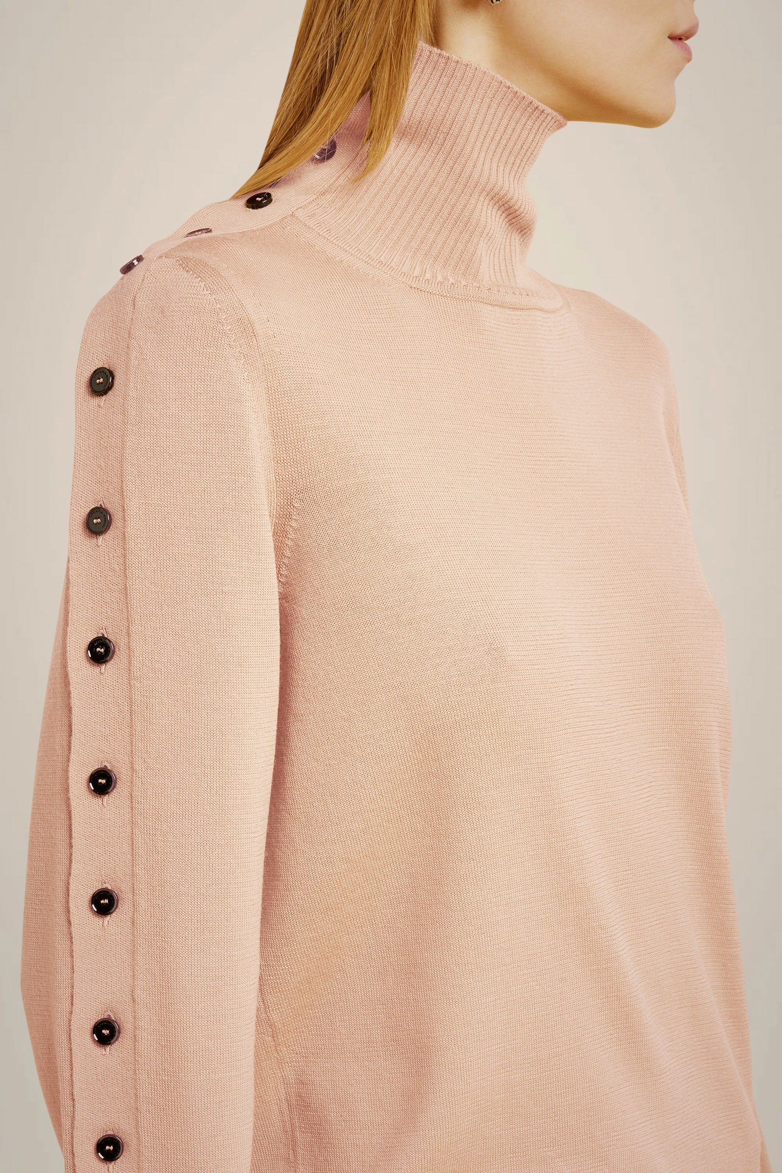 MERINO WOOL SWEATER WITH BUTTONED SLEEVES