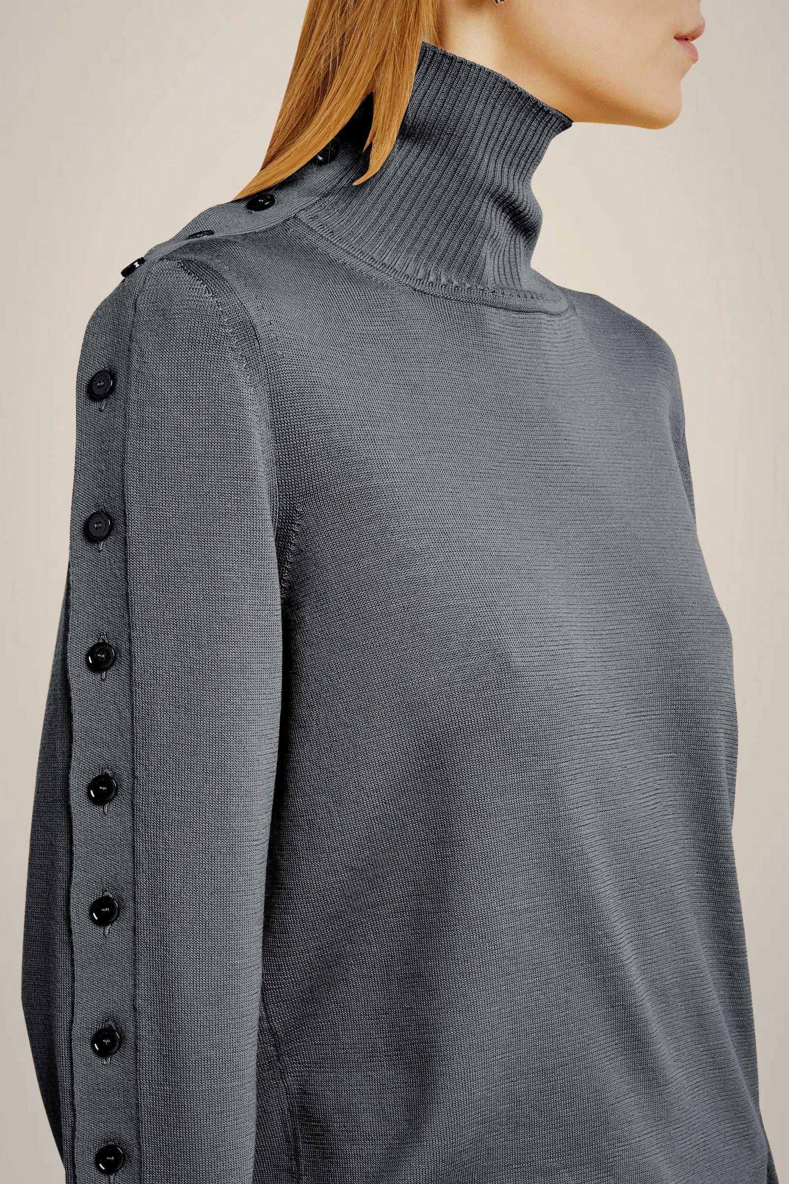 MERINO WOOL SWEATER WITH BUTTONED SLEEVES