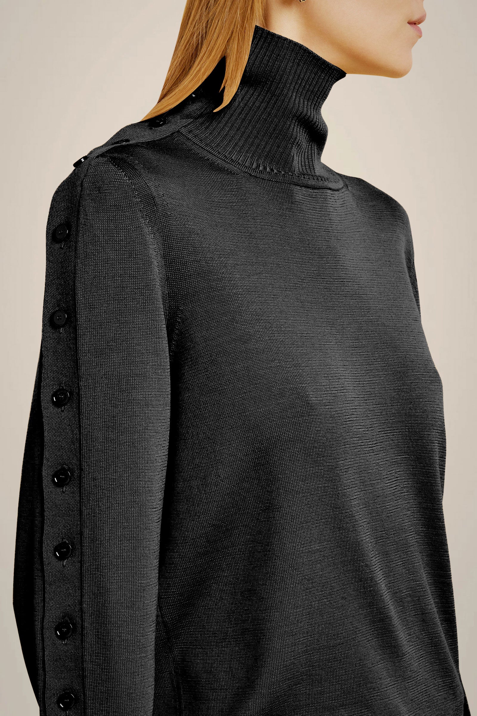 MERINO WOOL SWEATER WITH BUTTONED SLEEVES