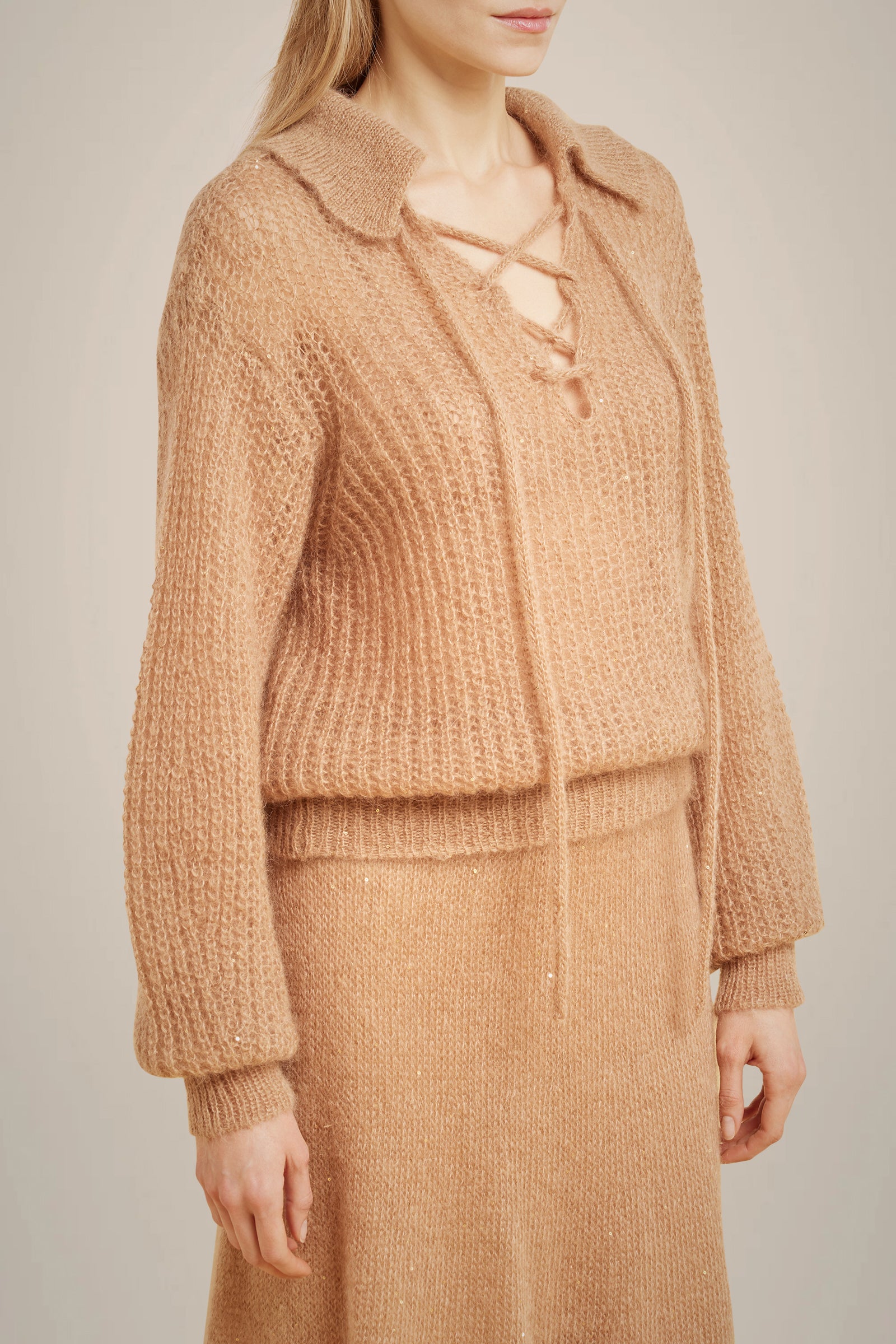 MOHAIR SEQUIN LACE-UP SWEATER