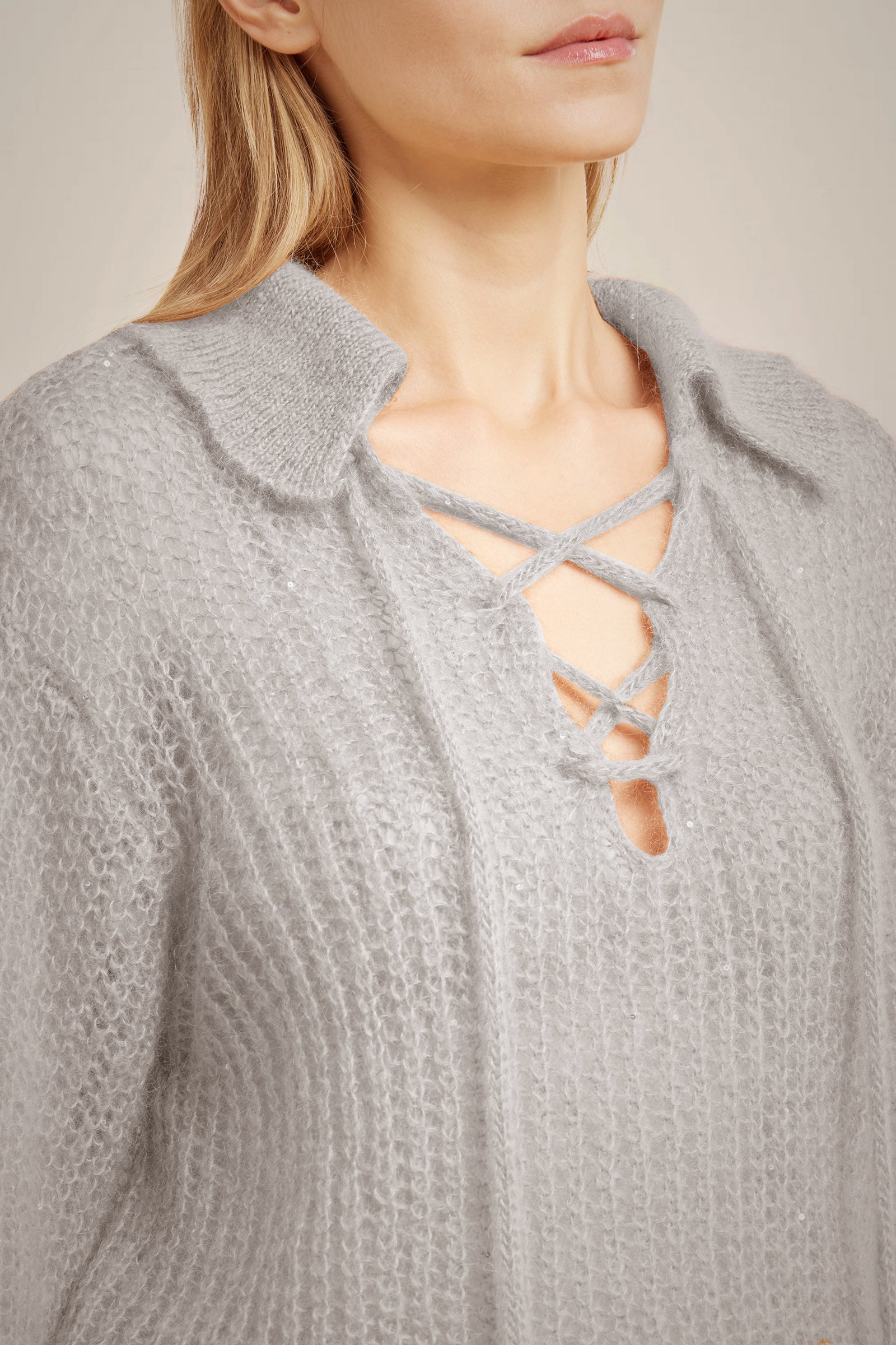 MOHAIR SEQUIN LACE-UP SWEATER