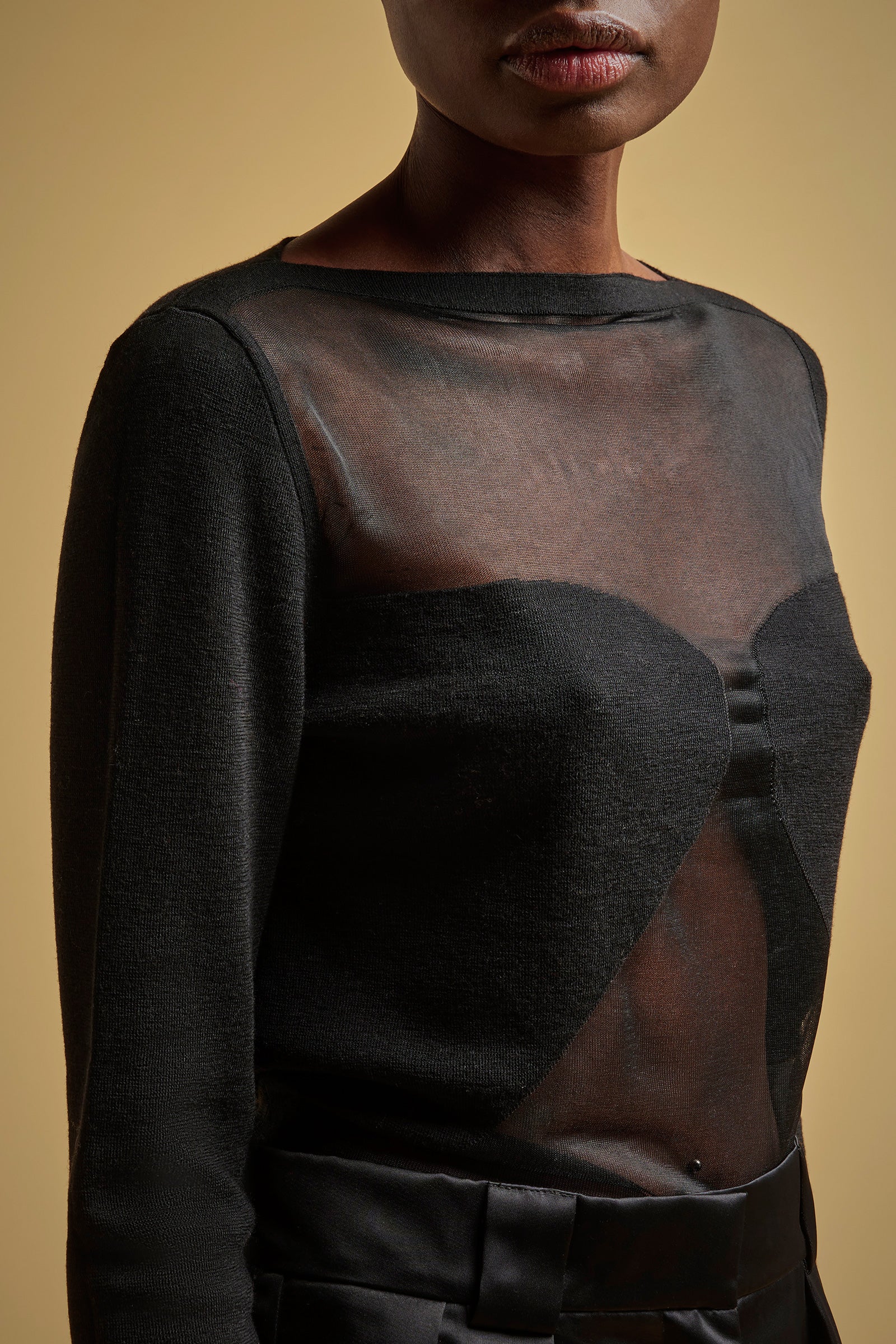 WOOL SWEATER WITH SHEER PANELS