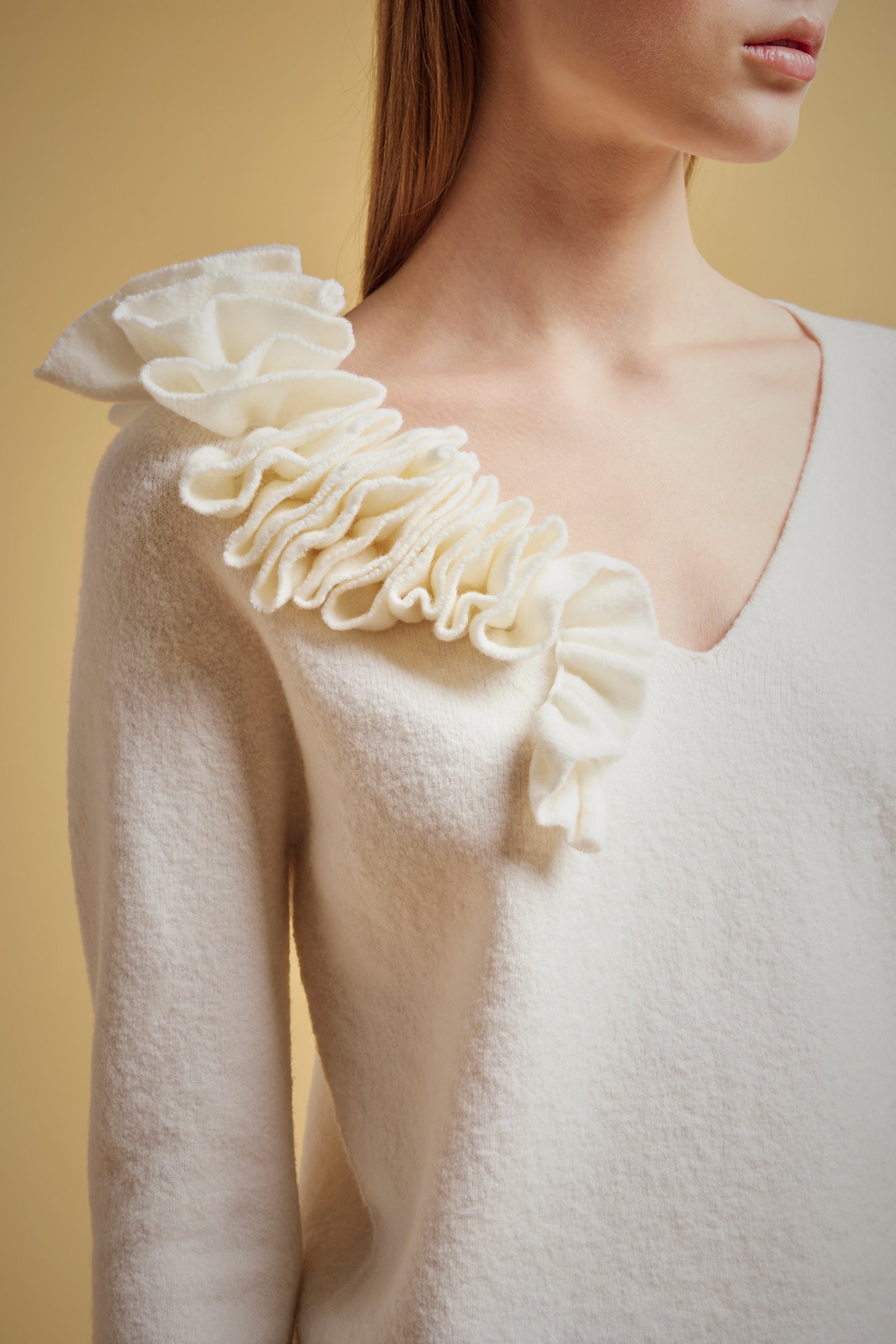 WOOL-CASHMERE RUFFLE SWEATER