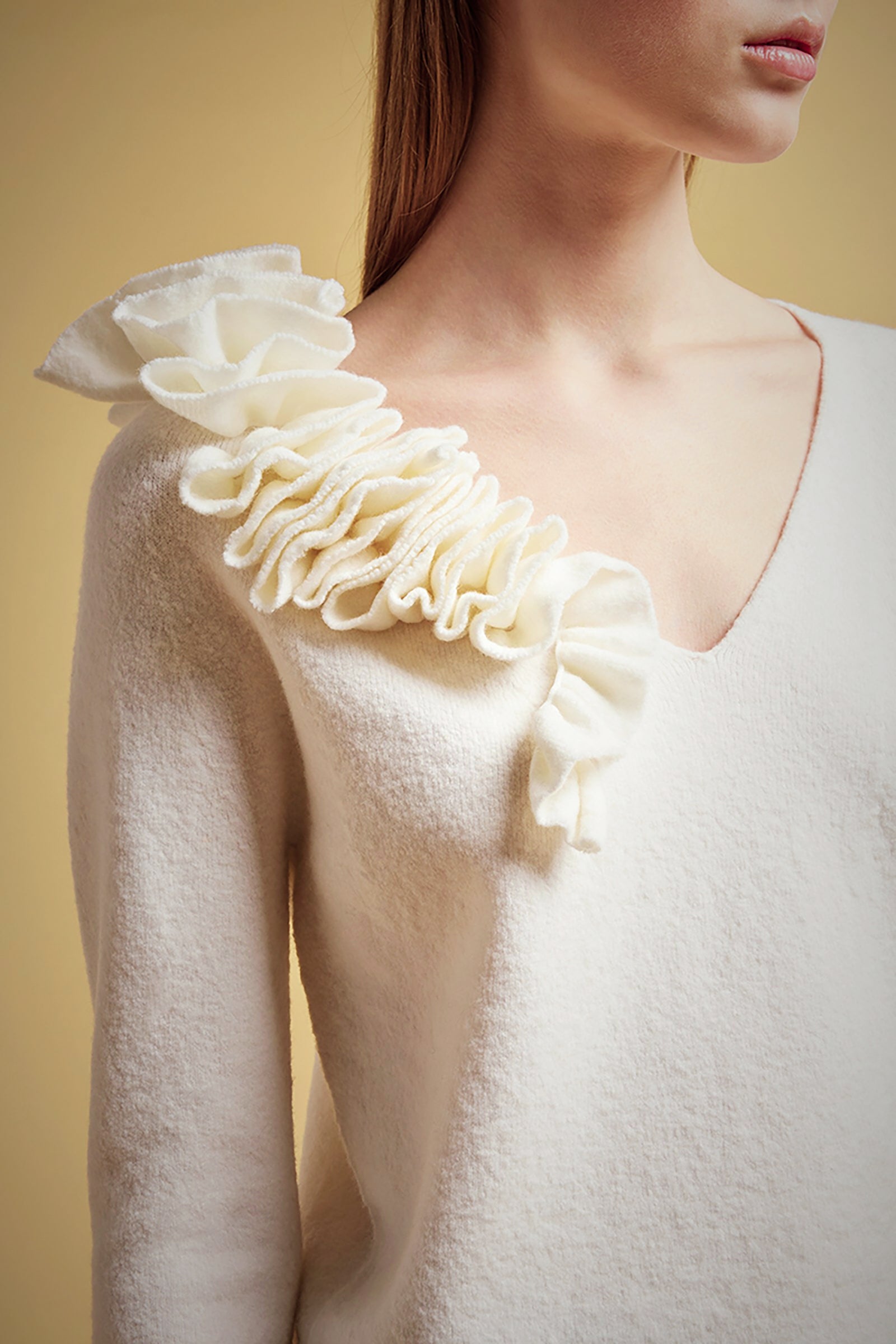 WOOL-CASHMERE RUFFLE SWEATER