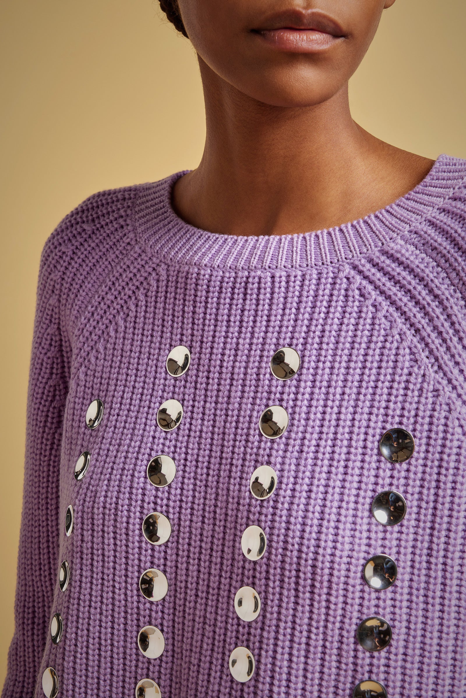 STUDDED RIBBED WOOL SWEATER