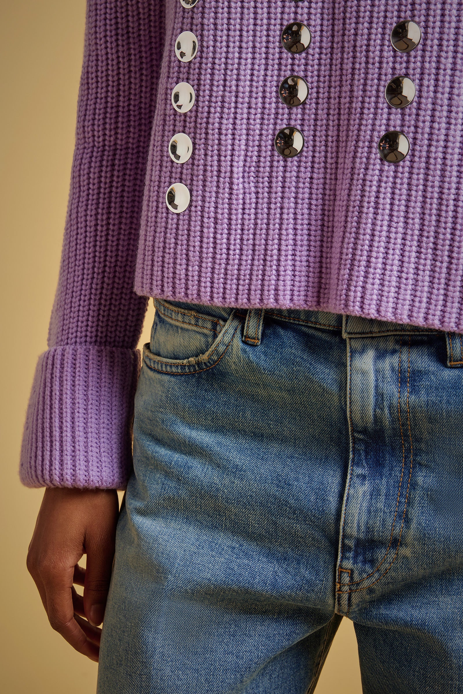 STUDDED RIBBED WOOL SWEATER