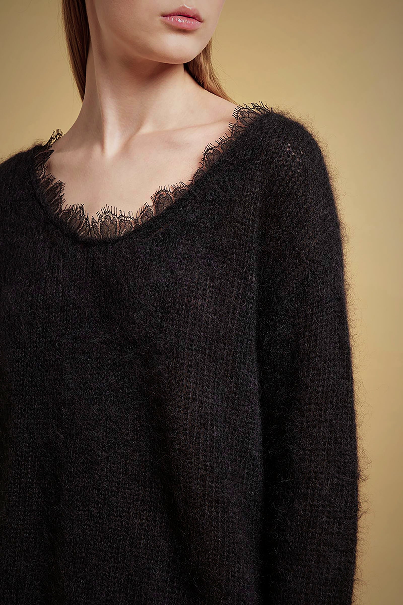 LACE EDGE MOHAIR SWEATER