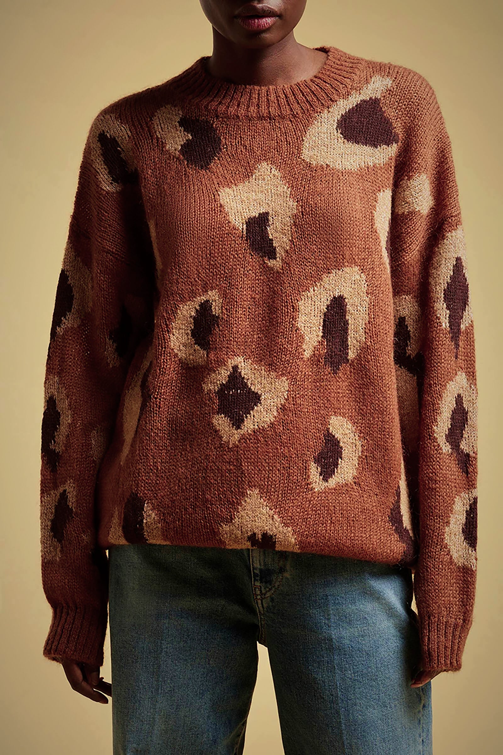 ANIMALIER PRINT LONG MOHAIR SWEATER