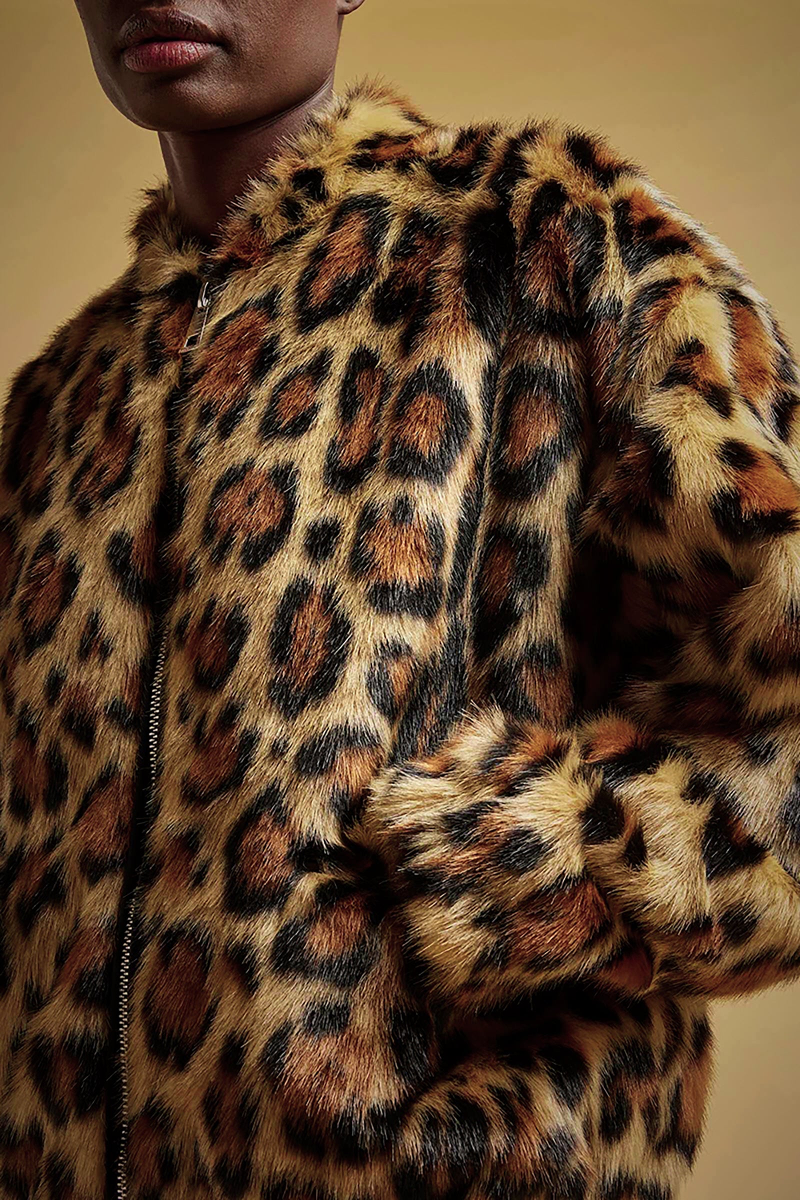 Leopard print woebegotten fur coat mens